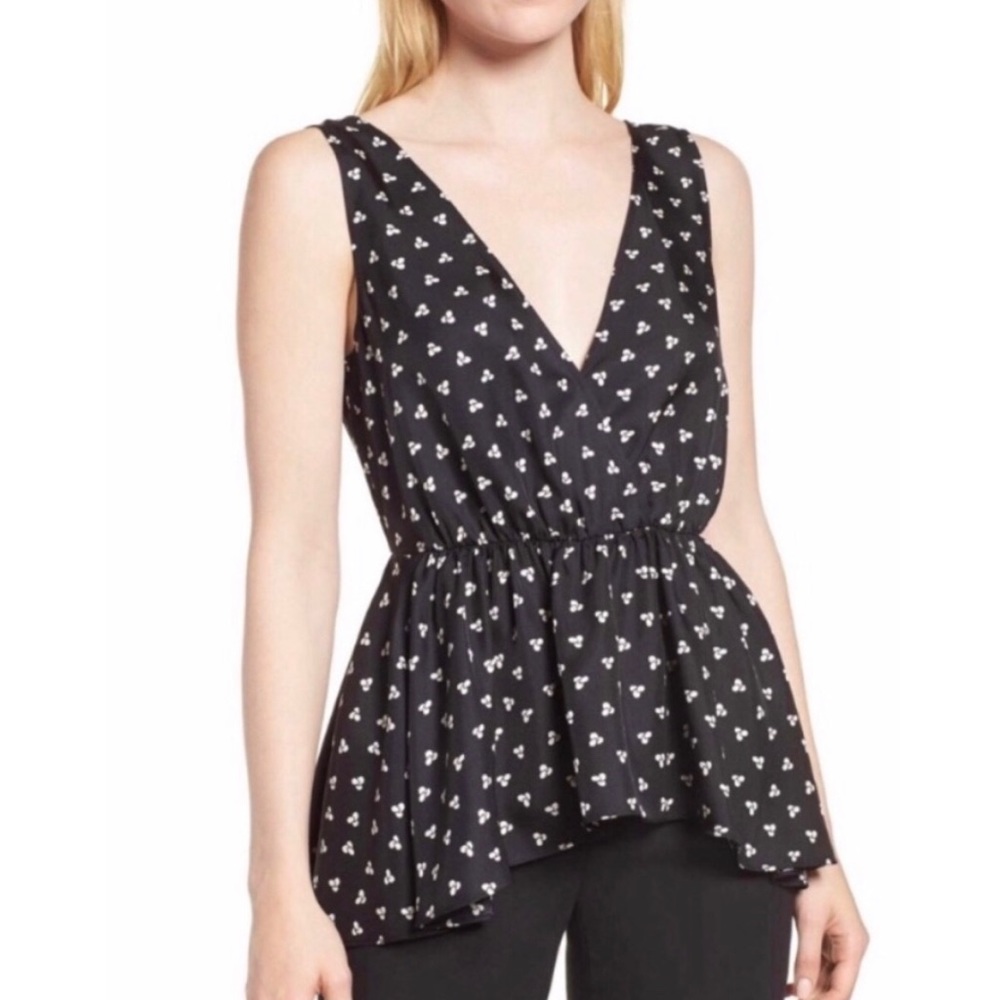 (Sold) Lewit Sharkbite Hem Silk Faux Wrap Tank Bla - Picture 2 of 8